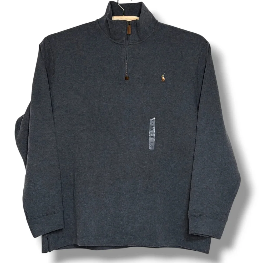 POLO Ralph‎ Lauren Men XXL Grey Quarter Zip Pullover Sweatshirt Flesh Pony NEW